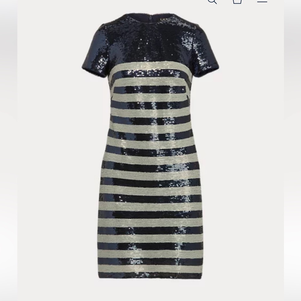 Ralph Lauren Striped Sequin Cocktail Dress Blue White